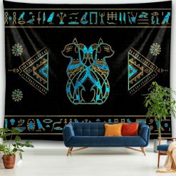 Tenture Murale Égyptienne Bastet Miroir de Protection Sacrée