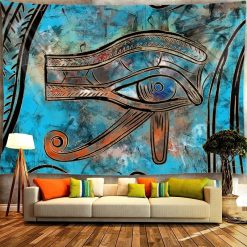 Tenture Murale Égyptienne Œil d’Horus Mystique Azur