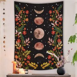 Tenture Murale Hippie Cycle Lunaire & Fleurs Sauvages