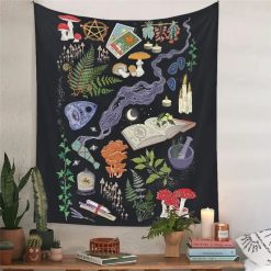 Tenture Murale Hippie Grimoire Mystique & Symboles Ésotériques