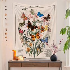 Tenture Murale Hippie Herbier des Papillons Botaniques