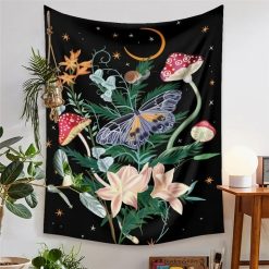 Tenture Murale Hippie "Papillon Nocturne & Fleurs Enchantées"