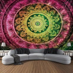Tenture Murale Mandala “Aura Psychédélique Émeraude & Fuchsia”
