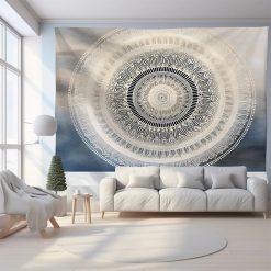 Tenture Murale Mandala “Brume Nordique & Rosace d’Ivoire”