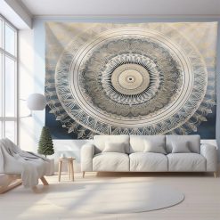Tenture Murale Mandala “Horizon Boréal & Couronne Ivoire”