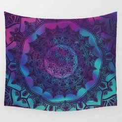 Tenture Murale Mandala “Nébuleuse Indigo & Aurore Boréale”