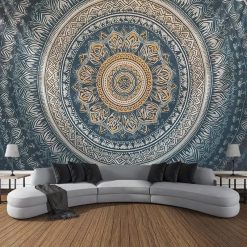 Tenture Murale Mandala “Rosace Océanique Bleu & Sable”