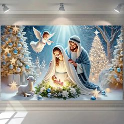 Tenture Murale Art Chrétien La Nativité, Douce Nuit de Lumière