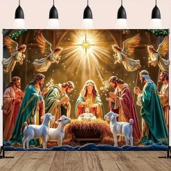 Tenture Murale Art Chrétien La Nativité Glorieuse sous l’Étoile Divine
