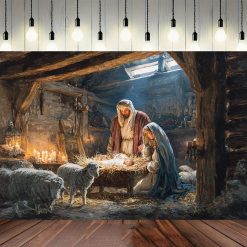 Tenture Murale Art Chrétien La Nativité, Silence et Lumière de la Crèche