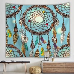 Tenture Murale Bohème Attrape-Rêves Plumes Nomades Turquoise