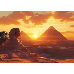 Tenture Murale Égyptienne "Crépuscule du Sphinx face aux Pyramides"