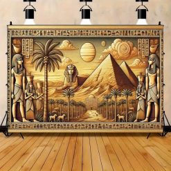 Tenture Murale Égyptienne Fresque Dorée des Pyramides et du Sphinx