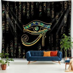 Tenture Murale Égyptienne Œil d’Horus Doré sur Fond Noir Sacré