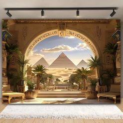 Tenture Murale Égyptienne Portique Royal sur les Pyramides du Désert