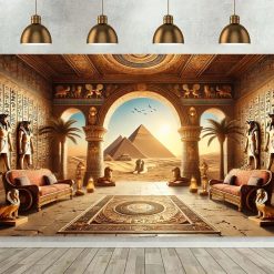 Tenture Murale Égyptienne "Salle du Trône face aux Pyramides"