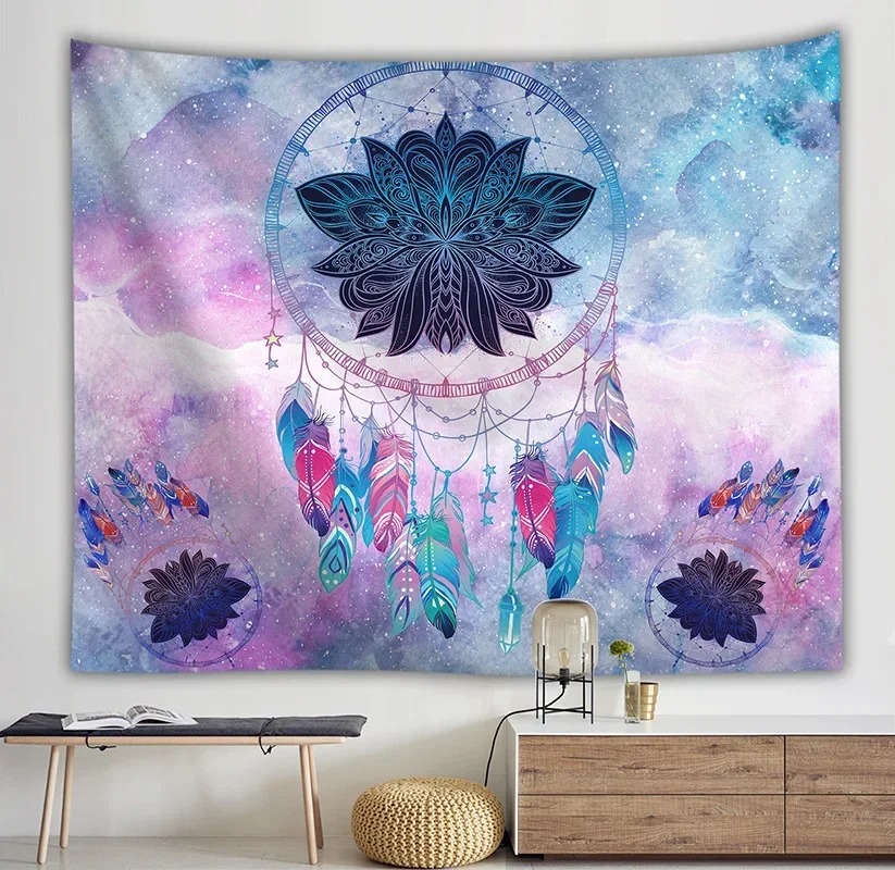 Tenture Murale Hippie Attrape Rêves Lotus Cosmique Pastel