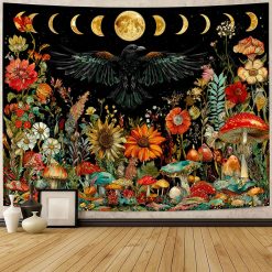 Tenture Murale Hippie Corbeau Lunaire & Jardin Sauvage Mystique