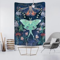 Tenture Murale Hippie Duo Lunaire des Papillons Émeraude
