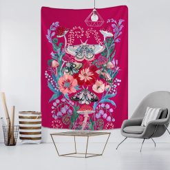 Tenture Murale Hippie Floraison Écarlate - Papillons & Champignons Féeriques