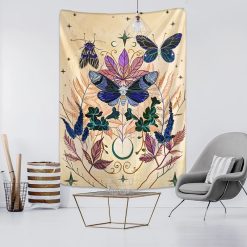 Tenture Murale Hippie Herbier Lunaire aux Papillons Indigo