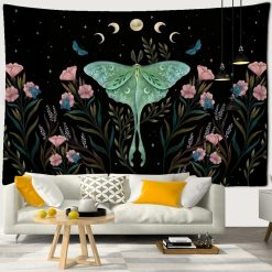Tenture Murale Hippie Papillon Lunaire Émeraude Nocturne
