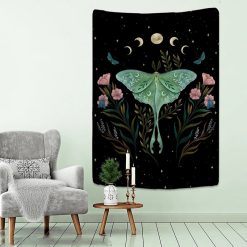 Tenture Murale Hippie Papillon Lunaire Vert & Jardin Nocturne