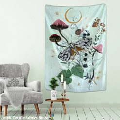 Tenture Murale Hippie "Papillon Onirique & Lune Dorée Pastel"