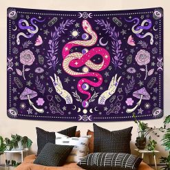Tenture Murale Hippie "Serpent Cosmique & Magie Pourpre"