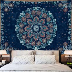 Tenture Murale Mandala Floral Nuit Indigo