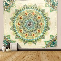 Tenture Murale Mandala Harmonie Solaire Vert & Or