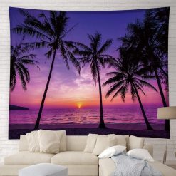 Tenture Murale Paysage "Crépuscule Violet sur Palmiers Tropicaux"