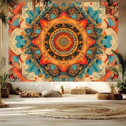 Tenture Mandala Kaléidoscope Solaire & Bleu Turquoise