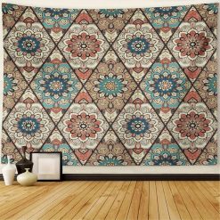 Tenture Mandala Losanges de Lotus Indigo & Corail