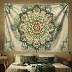 Tenture Mandala Lotus de Jade & Éclats d'Ambre