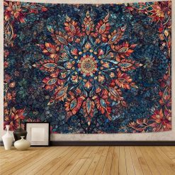 Tenture Mandala Vitrail de Pétales & Mosaïque Bleue