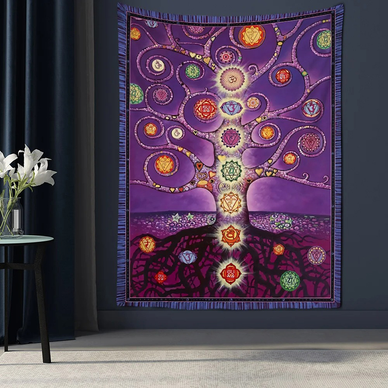 Tenture Murale Arbre de Vie Chakras Améthyste