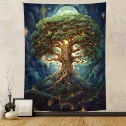 Tenture Murale Arbre de Vie Mystique et Lune Enchantée