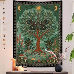 Tenture Murale Arbre de Vie Papillon de Nuit et Champignons Enchantés