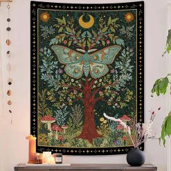 Tenture Murale Arbre de Vie Papillon de Nuit et Champignons Mystiques