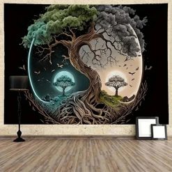 Tenture Murale Arbre de Vie Yin Yang et Dualité Cosmique