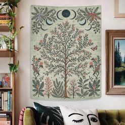 Tenture Murale Arbre de Vie aux Oiseaux et Phases de la Lune