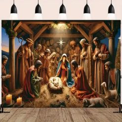 Tenture Murale Art Chrétien "La Crèche Sacrée, Nuit de Recueillement"
