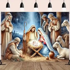 Tenture Murale Art Chrétien - La Nativité, Lumière Divine des Bergers