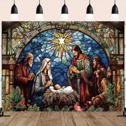 Tenture Murale Art Chrétien "La Nativité en Vitrail Sacré"