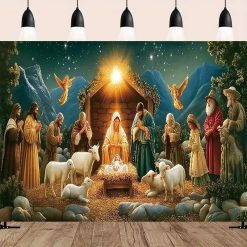 Tenture Murale Art Chrétien - La Sainte Crèche, Lumière de la Nuit Sacrée