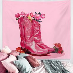 Tenture Murale Bohème Bottes de Cow-girl et Fleurs Roses