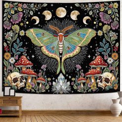Tenture Murale Bohème Papillon Luna et Crânes Mystiques