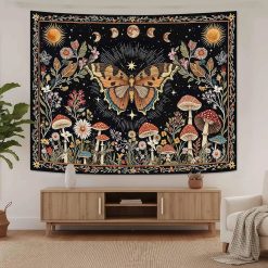 Tenture Murale Bohème Papillon Vintage et Jardin de Champignons