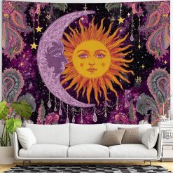 Tenture Murale Bohème Soleil Radiant et Croissant de Lune Mystique